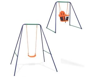 GeenYuu Balançoire simple 2 en 1 et balançoire pour bébé orange avec cadre en acier robuste, siège ergonomique, ceinture de sécurité, plastique résistant aux intempéries, accessoires de montage inclus