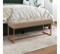 GeenYuu Banc Beige en Velours 110x36x45 cm avec Mousse rembourrée, siège Confortable Multifonction pour Salon, Chambre, entrée, Rangement avec Compartiment et Couvercle abattant