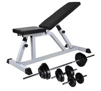 GeenYuu Banc de musculation avec haltère longue et haltère - 30,5 kg - En acier - Dossier et siège réglables - Appareil de fitness pour entraînement à la maison - Musculation musculaire - Entraînement