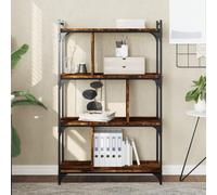 GeenYuu Bibliothèque à 4 étages en chêne fumé 76 x 32 x 123 cm, matériau du bois, cadre en métal, pieds réglables, pour salon, chambre à coucher, bureau, support stable