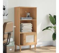 GeenYuu Bibliothèque SENJA Aspect rotin Marron en Bois Massif de pin avec Porte, étagère de Rangement modulable pour Salon Bureau Chambre, Meuble Colonne Organisateur d'espace Pratique et décoratif