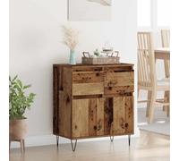 GeenYuu Buffet aspect bois vieilli - 60 x 35 x 70 cm - Bois composite - Fer - Armoire d'appoint industrielle avec tiroir - Commode étroite pour salon, couloir, chambre à coucher, robuste et facile