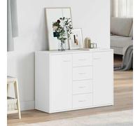 GeenYuu Buffet Blanc en Bois d'ingénierie 88x30x65 cm avec 4 tiroirs et 2 Portes, Meuble de Rangement Polyvalent pour Salon, Salle à Manger, entrée ou Bureau, Style Minimaliste Contemporain