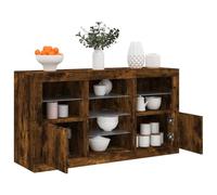 GeenYuu Buffet chêne fumé 123 x 37 x 67 cm avec éclairage LED RVB en 3 parties - Espace de rangement moderne pour salon et couloir