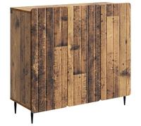 GeenYuu Buffet en bois vieilli 89 x 34,5 x 82 cm avec 3 portes pivotantes, espace de rangement et étagère pour salon, salle à manger, couloir, design industriel moderne vintage