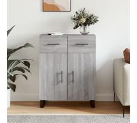 GeenYuu Buffet gris Sonoma 69,5 x 34 x 90 cm, en matériau dérivé du bois, commode moderne avec beaucoup d'espace de rangement, plaque stable, pieds en métal, armoire étroite pour le salon