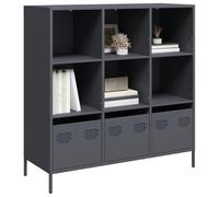 GeenYuu Buffet Haut Anthracite en Acier laminé à Froid 101,5x39x103,5 cm avec 6 Compartiments et 3 tiroirs, Meuble de Rangement Multifonction pour Salon, Bureau, Cuisine, entrée, Organiseur Pratique