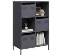 GeenYuu Buffet Haut Anthracite en Acier laminé à Froid 68x39x103,5 cm avec 3 tiroirs et 3 Compartiments, Meuble de Rangement pour Salon, Bureau, Cuisine, entrée, Organiseur Pratique et Stable