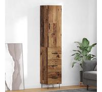 GeenYuu Buffet haut, aspect bois recyclé, 69,5 x 34 x 180 cm, multi-usages, avec porte et tiroir, étagère sur pied, pour salon, couloir