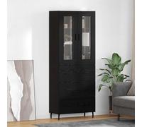 GeenYuu Buffet haut en 2 parties - Aspect chêne noir - Bois d'ingénierie et verre - 69,5 x 34 x 180 cm - Espace de rangement moderne avec tiroir pour salon, salle à manger