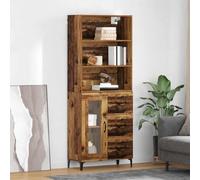 GeenYuu Buffet haut en bois vieilli, 69,5 x 34 x 180 cm, avec tiroir, porte, espace de rangement, buffet pour salon, salle à manger, couloir, cuisine, design moderne et vintage