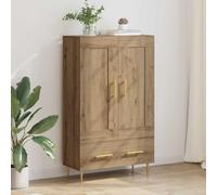 GeenYuu Buffet haut en chêne artisanal, 69,5 x 31 x 115 cm, en bois dérivé du bois, pieds dorés, tiroir et 2 portes, commode moderne pour salon, commode étroite