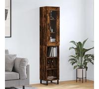 GeenYuu Buffet haut en chêne fumé 34,5 x 34 x 180 cm, en bois dérivé du bois, commode étroite avec beaucoup d'espace de rangement, armoire à commode, stable, pour salon, couloir