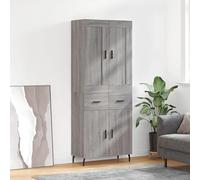 GeenYuu Buffet haut gris Sonoma 69,5 x 34 x 180 cm, en bois avec portes, grand espace de rangement, commode étroite et moderne, buffet pour salon, chambre à coucher