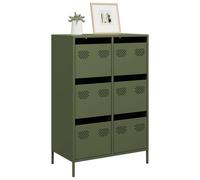 GeenYuu Buffet Haut Vert Olive en Acier laminé à Froid 68x39x101,5 cm avec 6 tiroirs, Meuble de Rangement Multifonction pour Salon, Cuisine, Bureau, entrée, Organiseur Pratique