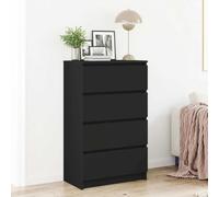 GeenYuu Buffet noir 60 x 35 x 98,5 cm en bois avec 4 tiroirs, commode moderne pour salon, chambre à coucher, bureau, solution de rangement polyvalente