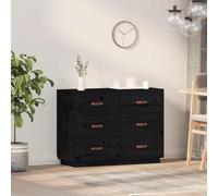 GeenYuu Buffet Noir en Bois Massif de pin 100x40x75 cm avec 6 tiroirs, Meuble de Rangement pour Salon Salle à Manger entrée Bureau, Armoire Console vaisselier pour Organisation et décoration