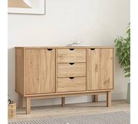 GeenYuu Buffet OTTA en Bois Massif de pin 113,5x43x73 cm avec 3 tiroirs et 2 Portes, Meuble de Rangement Fonctionnel pour Salon, Salle à Manger, entrée, Design scandinave Stable et spacieux