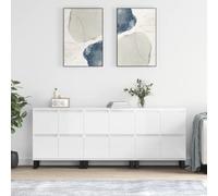 GeenYuu Buffets 3 pcs Blanc Brillant en Bois d'ingénierie, Meuble Rangement Salon Salle à Manger Cuisine avec tiroir Porte étagère, Armoire Placard pour Vaisselle et Linge, Console Enfilade desserte