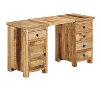 GeenYuu Bureau à caissons en Bois de manguier Massif 140x50x77 cm avec 5 tiroirs et Armoire, Poste Travail Informatique Compact pour Bureau Maison Chambre Salon Espace Gamer étudiant