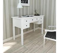 GeenYuu Bureau Blanc à 5 tiroirs en MDF et pin 109,5x45x77,5 cm pour Espace de Travail, Rangement Documents, Poste Informatique, Bureau secrétaire et télétravail