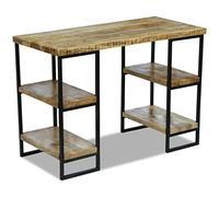 GeenYuu Bureau en bois de manguier avec structure en acier - 110 x 50 x 76 cm - Table de travail avec quatre étagères - Surface d'écriture stable pour le bureau à domicile et les jeux - Bureau