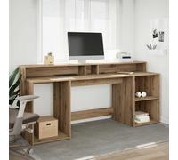 GeenYuu Bureau en Bois d'ingénierie chêne Artisanal avec lumières LED réglables, Grand Espace de Rangement, tiroirs et étagères, Poste de Travail Informatique pour télétravail et Espace Gamer