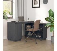 GeenYuu Bureau en pin massif gris 110 x 50 x 75 cm avec étagère, tiroir, tablette de clavier pour bureau à domicile, bureau, bureau, chambre d'adolescent, ordinateur portable, PC, jeux, apprentissage