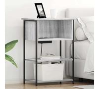 GeenYuu Cabinet de Chevet Gris Sonoma en Bois d'ingénierie 55 x 31 x 76 cm avec Station de Charge et étagères, Meuble de Rangement Compact pour Chambre, lit, Bureau ou Salon