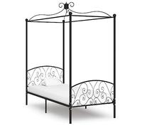 GeenYuu Cadre de lit à baldaquin en métal Noir 90x200 cm avec sommier à Lattes Robuste pour Chambre Adulte Enfant, Design élégant, Structure Solide et Support pour moustiquaire ou Rideaux