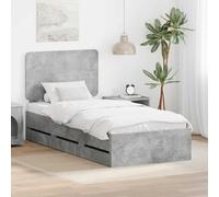 GeenYuu Cadre de lit avec tête de lit en béton gris en bois d'ingénieur 75 x 190 cm avec espace de rangement tiroirs pour chambre à coucher Ensemble de meubles modernes et fonctionnels