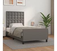 GeenYuu Cadre de lit avec tête de lit, gris, 90 x 190 cm, en cuir synthétique, lit rembourré réglable en hauteur, meuble de chambre moderne, support à lattes stable, design durable