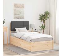 GeenYuu Cadre de lit avec tête de lit rembourrée gris foncé, 75 x 190 cm en pin massif, déhoussable, design moderne pour chambre à coucher