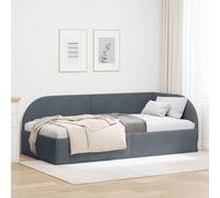 GeenYuu Cadre de lit d'angle en Velours Gris foncé 90x200 cm avec sommier à Lattes Bois et Structure Solide pour Chambre Adulte ou Enfant, Design capitonné avec tête de lit modulable