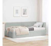 GeenYuu Cadre de lit d'angle Gris Clair en Velours avec Matelas 90x200 cm, sommier à Lattes Robuste, tête de lit Murale, Plateforme Confortable pour Chambre Adulte, Studio ou dortoir