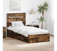 GeenYuu Cadre de lit en chêne fumé - 100 x 200 cm - En bois - Avec tiroir de rangement - Moderne - Robuste - Durable - Rectangulaire - Tête de lit confortable pour une vie bien rangée