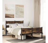 GeenYuu Cadre de lit en chêne fumé, 120 x 200 cm, en acier robuste, avec sommier à lattes, espace de rangement supplémentaire, tête de lit pratique, pour chambre à coucher