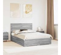 GeenYuu Cadre de lit gris Sonoma - 150 x 200 cm - En bois - Avec espace de rangement - Meuble de chambre moderne - Durable et facile d'entretien - Pour un décor contemporain et une vie confortable