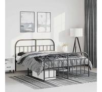 GeenYuu Cadre de lit métal 150x200 cm Noir avec sommier à Lattes, Pieds centraux Robustes, Espace Rangement sous lit, tête et Pied de lit Fonctionnels pour Chambre Adulte ou ado