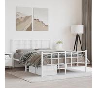 GeenYuu Cadre de lit métal Blanc 140x200 cm avec sommier à Lattes, Pieds Robustes, Espace de Rangement sous lit, tête et Pied de lit Fonctionnels pour Chambre Adulte ou Enfant