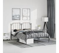 GeenYuu Cadre de lit métal Noir 150x200 cm avec sommier à Lattes et Pied Central, Structure Robuste en Acier, Espace Rangement sous lit, tête et Pied de lit Fonctionnels pour Chambre Adulte