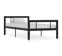 GeenYuu Cadre de lit métal Noir et Blanc 90x200 cm avec sommier à Lattes Robuste, Structure Solide pour Chambre Adulte ou Enfant, Design élégant et Confortable pour Un Couchage Durable