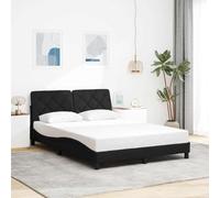 GeenYuu Cadre de lit noir 140 x 190 cm, housse en tissu avec tête de lit, design ondulé, cadre en métal, meubles de chambre pour un sommeil réparateur
