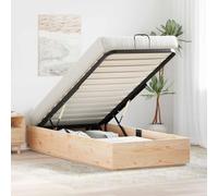 GeenYuu Cadre de lit ottoman naturel en pin massif 100 x 200 cm avec vérin à gaz, poignées, peu encombrant, sans sommier tapissier, pour chambre à coucher, lit simple, montage facile