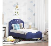 GeenYuu Cadre de lit pour enfant - Bleu police - 70 x 140 cm - Housse en velours - Cadre en bois - Avec poches de rangement pour tête de lit - Design bas - Lit plateforme durable pour chambre à
