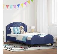 GeenYuu Cadre de lit pour enfant - Bleu police - 90 x 190 cm - Housse en velours dérivé du bois - Design bas avec espace de rangement pour tête de lit - Lit simple durable pour chambre à coucher