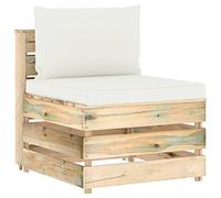 GeenYuu Canapé Central sectionnel en Bois de pin imprégné Vert avec Coussins crème pour Jardin extérieur terrasse Balcon Patio, Module modulable avec Assise et Dossier rembourrés