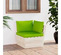 GeenYuu Canapé d'angle Palette en Bois d'épicéa imprégné avec Coussins Verts modulable pour Jardin extérieur terrasse Balcon Patio véranda Relaxation Assise Dossier Banquette Convertible sectionnel