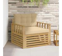 GeenYuu Canapé d'extérieur en polyester blanc et beige avec bois d'acacia massif, élément de salon de jardin résistant aux intempéries, coin central avec coussin confortable pour terrasse, balcon et