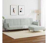 GeenYuu Canapé-lit 2 Places Gris Clair Velours avec Repose-Pied, Convertible modulable clic-clac, Banquette Confortable pour Salon séjour Bureau Chambre détente, Coussin Inclus